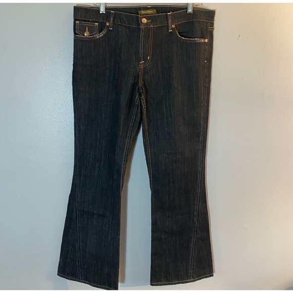 DAVID KAHN Jeans Women's 32 x 32 Nikki Twist Seam Flare Dark Wash Flap Pockets - Picture 5 of 10